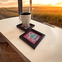 Zardozi Elephant Wooden Coaster (Set of 2) Zardozi Elephant Wooden Coaster (Set of 2)