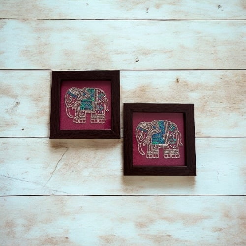 Zardozi Elephant Wooden Coaster (Set of 2) Zardozi Elephant Wooden Coaster (Set of 2)