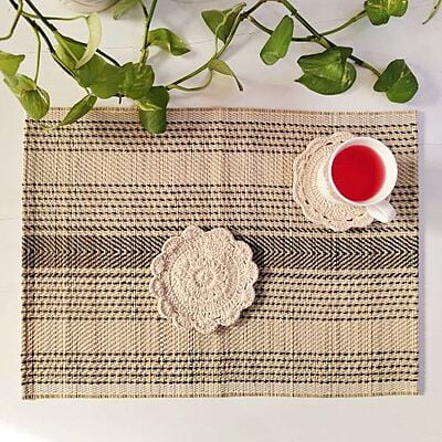 Natural & Black Twill Centre Stripe Table Mat (Set of 6)