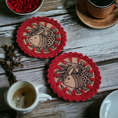 Madhubani Coaster Red (Set of 4) Madhubani Coaster Red (Set of 4)